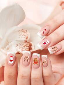 Custom Christmas Nail Stickers,Personalized Photo Face Image Nail Decals,Christmas Stocking Snowman Gingerbread Man Bell Candy Cane Star Bow Design,Nail Art Decorations For Holiday Party Manicure,Multiple Pcs DIY Nail Accessories - Multicolor - View 5