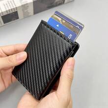1PC Men's Casual Fashion 3-Fold Automatic Pop-Up Card Holder, Anti-Theft RFID Carbon Fiber Texture Anti-Demagnetization Card Sleeve, Pop-Up Aluminum Alloy Multi-Function (Gift For Father, Mother, Teacher, Couple, Must-Have Gift, Christmas, Halloween Gift) - A - View 7