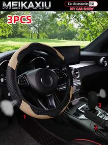 MEIKAXIU 3pcs PU Leather Diamond Mesh Steering Wheel Cover, Handbrake Cover, Gear Shift Cover, Suitable For 14.5-15 Inch Car Interior Decoration - Mesh Leather Sport - View 21