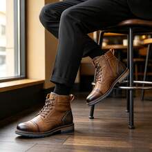 Men's Boots Vintage Commuter Ankle Boots Colorblock Upper Rubber Dual-Color Non-Slip Sole Inner Zipper Outdoor Casual Men's Boots - Camel - View 1