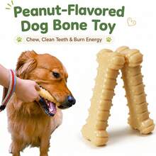 1pc Puppy Keep Durable Chew Toy, Suitable For Aggressive Chewers, Indestructible Dog Bone Toy For Small Dogs, Peanut Butter Scented Nylon Material, Puppy Teething And Dental Cleaning Toy - Yellow - View 1