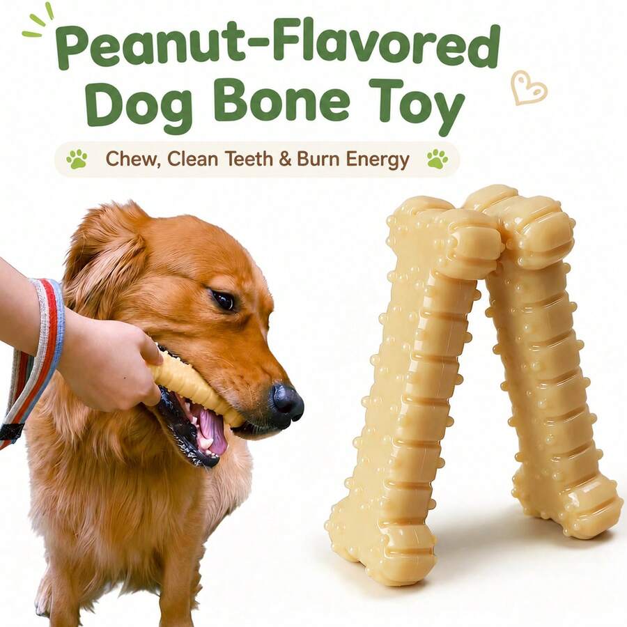 1pc Puppy Keep Durable Chew Toy, Suitable For Aggressive Chewers, Indestructible Dog Bone Toy For Small Dogs, Peanut Butter Scented Nylon Material, Puppy Teething And Dental Cleaning Toy - Yellow - View 1