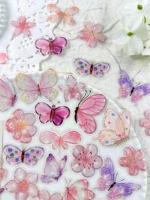 1 Pack 50pcs Vintage Crystal Style Butterfly & Floral Stickers, DIY Scrapbooking Collage Decoration Stickers For Planner, Photo Album, Scrapbook, Doodle - Colorful Butterfly Island - View 10