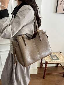 Large Capacity Retro Elegant Practical Texture Tote Bag, Stylish, Simple And Atmospheric Style, Suitable For Friends' Gatherings And Dates. - Brown - View 3