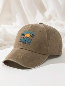 1pc Vintage Washed Baseball Cap For Men Women, Tropical Surf Printed Polyester Dad Hat, Distressed Retro Trucker Cap Outdoor Sun Beach Hat - A - View 2