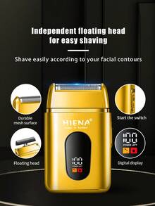 HIENA Portable Electric Shaver For Men, Reciprocating Foil Razor With Digital Power Display, USB Rechargeable Cordless Beard Trimmer, Mini Pocket Travel Shaver, Men Grooming Tool, Ideal Gift For Him - Gold - View 2