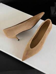 2026 New Plus Size Women's Pointed Toe V-Neck Low Heel Slip-On Elegant Low Vamp Pumps - Khaki - View 2
