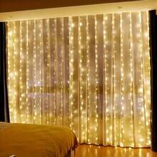 Hanging Icicle Curtain LED String Lights, Battery Powered With Battery Box (Batteries Not Included), Soft Warm Light, Suitable For Window, Wall, Holiday Photo Backdrop Decoration - White - View 4