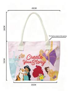 Miniso 迪士尼公主帆布托特包，淺粉色多位公主與「Create Your Story」印花，附手柄肩背包，適合日常使用 - 白色 - 查看 6