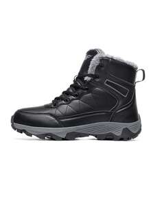 1 Pair High-Top Snow Boots, Outdoor Sports Hiking Boots, Mountaineering Boots, Thermal Lined, Cold-Proof, Warm, Wear-Resistant, Non-Slip Sole - Black - View 5