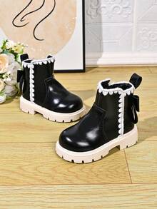 1 Pair Girls' Autumn/Winter Non-Slip Warm Chelsea Boots - Black - View 2