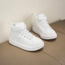 1 Pasang Sepatu Sneakers Kasual Tinggi Unisex untuk Anak Laki-laki & Perempuan, Bagian Atas PU Berkilau dengan Penutup Velcro, Cocok untuk Musim Semi & Gugur - Putih - View 5