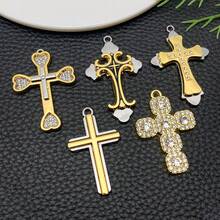 5pcs Alloy Golden Dot Diamond Cross Pendant Jewelry Making DIY Earring Pendant Various Design Charms For Jewelry Making Bracelets Necklace - Gold - View 2