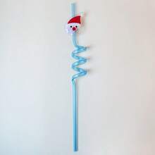 2,5pcs Christmas Glitter Cartoon Curved Straws, Santa Claus Snowman Reindeer Gift Christmas Tree Shaped Party Decoration Straws - Multicolor - View 9