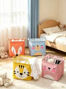 Cute Cartoon Animal Foldable Storage Basket, Waterproof Fabric Children's Toy Storage Bin With Handles, Suitable For Nursery And Bedroom - Multicolor - View 3