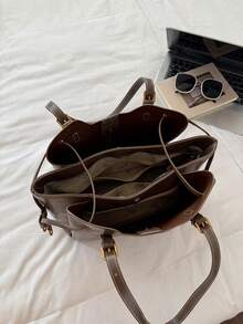 Large Capacity Retro Elegant Practical Texture Tote Bag, Stylish, Simple And Atmospheric Style, Suitable For Friends' Gatherings And Dates. - Brown - View 12