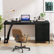 LITTLE TREE Computer Desk With 3 Drawers, 59-Inch PC Desk With Reversible Drawers, Industrial Study Writing Table Workstation With File Storage For Home Office - A - View 6