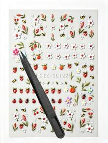 1 Set Adesivos, Scrapbook Supplies, Mixed Pattern Decor Stickers, Floral, Marine And Fruit Motif Decals, Self Adhesive Ornament Stickers For Nail, Phone, Gadget Surface Decoration - STZ-5D120121122 123 - View 12