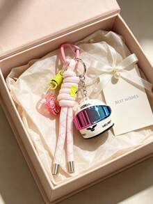1pc Creative Colorful Motorcycle Helmet Keychain, Couple Bag Charm Keychain, Motorcycle Helmet Phone Lanyard, Car Keychain Gift - Multicolor - View 3