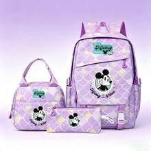 Miniso Disney BackpackSet, 3-In-1 It's A Mickey ThingAnime Daypack With Insulated Lunch Bag & Pencil Pouch, Purple Mermaid Scale Pattern For Daily & Travel - Color 1 - View 1