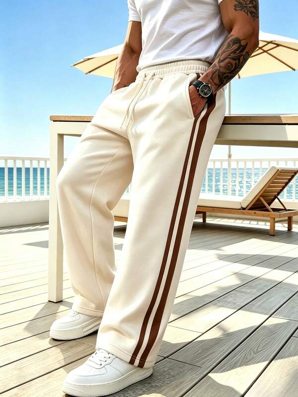 Men's Fashion Casual Sports Long Pants, Drawstring Waist, Men's Long Pants, Men's Sports Pants, Side Stripe Design, Sports Fashion, Suitable For Daily Commute, Home Leisure, Outdoor Sports And Other Occasions