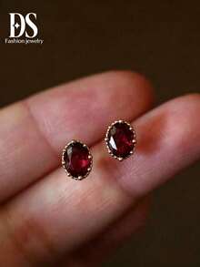 1pc Vintage Red Student Girl Earring, Charming Party & Gathering Jewelry For Women - Red - View 4