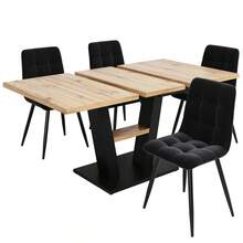 Dining Table Telescopic Table (120-160*75cm), Extendable Table, Extendable To 120-160cm With Aid Of Internal Insert Panels, Kitchen And Living Room, Dining Table With Black Marble Pattern - Black+Natural + MDF - View 7