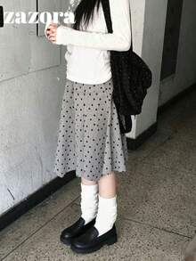 Rok Korea Vintage Serbaguna Niche Motif Bintang Asimetris Model A-Line Panjang Sedang yang Melangsingkan - Grey - View 5