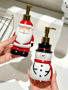 1PC Santa Themed Press‑On Soap Dispenser Bottles, Refillable Empty Storage Vials, Multi‑Color Xmas Print Plastic Material, All‑Season Festive Decor Style For Adults, Home Bathroom Vanity Countertop Daily Household Occasion - Multiple Styles - View 2