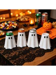 Ghost Shaped Beverage Can Holder, Cute Ghost Cup Sleeve, Fun Halloween Desktop Decoration, Highly Attractive Can Protector, Indoor Party Tabletop Ornament, Halloween Festival Decor & Party Gift - Multicolor - View 10