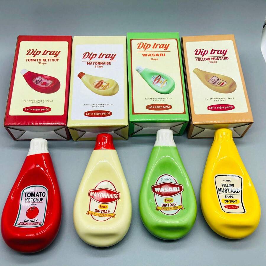 1pc Ceramic Squeeze Ketchup Bottle Shaped Soy Sauce Dish, Mustard Dish, Creative Seasoning Plate, Ceramic Plate - Multicolor - View 1