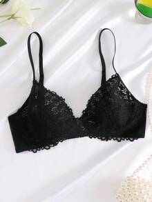 Women's Fashion Floral Lace Underwire Triangle Cup Bra - Black - View 1