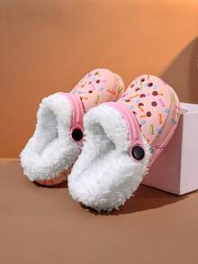 1 Pair Pink Comfortable Fashion Casual Indoor/Outdoor Versatile Thermal Lined Warm Clogs For Girls, Autumn/Winter - Pink - View 5