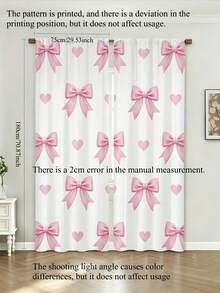 2pcs Sweet & Cute Style Curtains, Pink Bow & Heart Pattern, Flat Print, Easy To Use, Baby Shower Decoration, Kids Room, Home, Holiday Decor, Baby Gift - Multicolor - View 3
