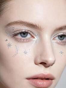 1pc New Silver Rhinestone Crystal Glitter Face Gem, Asymmetrical Silver Rhinestone Face Makeup Gem, Suitable For Music Festival, EDM Party, Cosplay, Stage Performance, Photography, Can Be Applied To Eyes, Cheeks, Forehead, Nails, Firmly Adhered And Not Easily Falling Off, Creative Face Decoration - Multicolor - View 5