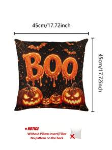 Halloween Table Runner, Throw Pillow, Placemat, Black Background Halloween Glowing Dripping BOO Lettering Bat Spider Web Pumpkin Lantern Long Table Runner, Vintage Holiday Party Decor Fabric Table Mat - Multicolor - View 10