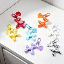 4pcs Dopamine Laser Balloon Dog Keychain, Holographic Colorful Heart Pendant Charm, Cute Bag Accessory, Couple Matching Decoration - Multicolor - View 1