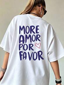 Men's Cotton T-Shirt With "More Amor Por Favor" Lettering, Relaxed Oversized Fit, Perfect For Summer And Everyday Wear. - White - View 1