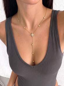 Gold Necklace, 8-Point Star Y-Shaped Necklace, Luxury High-End Sparkling Necklace, Suitable For Daily Wear, Dating, Party And Gift Giving - Gold - View 1