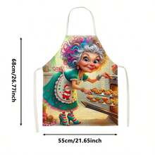 1pc Funny Cartoon Crazy Grandma Kitchen Apron - Sleeveless Design, Durable And Comfortable Fit, With Cartoon Humorous Baking And Cooking Old Lady Pattern, Suitable For Cooking, Baking And Home Cleaning, Household Cleaning, Housework Apron, Hand-Painted Handmade Gardening Apron, Interesting Holiday Gift - Multicolor - View 12