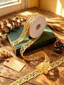 1 Roll Vintage Gold Hollow Lace Decorative Ribbon, Suitable For Scrapbooking, Gift Wrapping And Home Decor, Party Tableware Decoration, Envelope Sealing, Gift Packaging, Clothing Sewing And DIY Decoration - 18m Version - View 6
