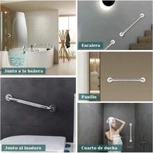 Set 2 Barras de Apoyo de Acero Inoxidable 60 cm, Pasamanos Antiderrapantes para Baño, Cama y Escaleras, Diseño Resistente y , Soporte Práctico para Mayor Estabilidad y Comodidad en el Hogar - Plateado - Ver 2