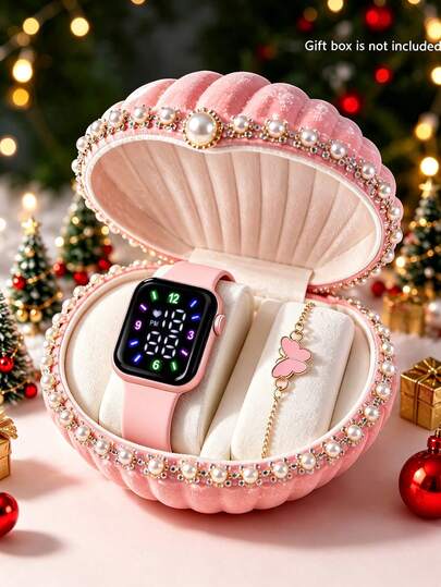 2/1pc Women's Fashion Elegant LED Digital Electronic Watch And Butterfly Bracelet Set, Suitable For Women's Daily Wear, Birthday/Holiday Gift, Back To School Party Vacation Decoration, Valentine's Day/Christmas/Halloween Perfect Gift For Women (Gift Box Not Included)
