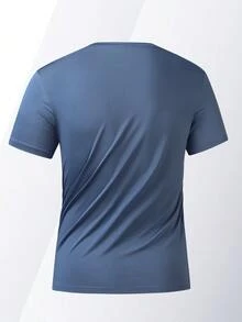 Men's Sports Running Short Sleeve Simple Elastic Breathable T-Shirt, Suitable For Summer Gym - Dusty Blue - View 4