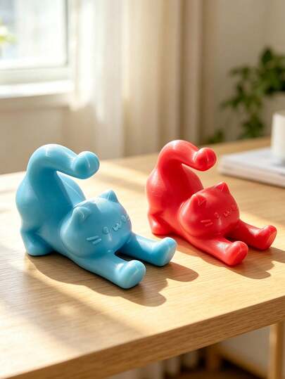 3D Printed Cute Cartoon Cat Phone Stand, Desktop Decor Ornament, Slouchy Phone Holder For Watching Videos And Binge-Watching