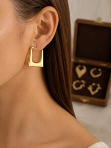 6 Pairs Gold Stainless Steel Earrings Set For Women, Heart Bee Geometric Hoop Statement Earrings, Vintage Boho Jewelry For Daily Wear Party Gift - Gold - View 2