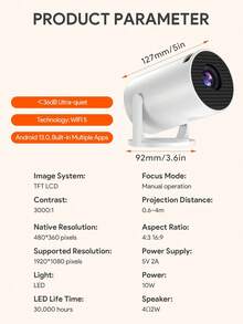 USB Wired Screen Mirroring Projector, 1080P HD Home Theater Video Projector, Portable Outdoor Movie Projector, USB Cable Connection, Basic Model, Screen Mirroring Only, Non-Android System, No Power Plug Or Adapter Included - White - View 10