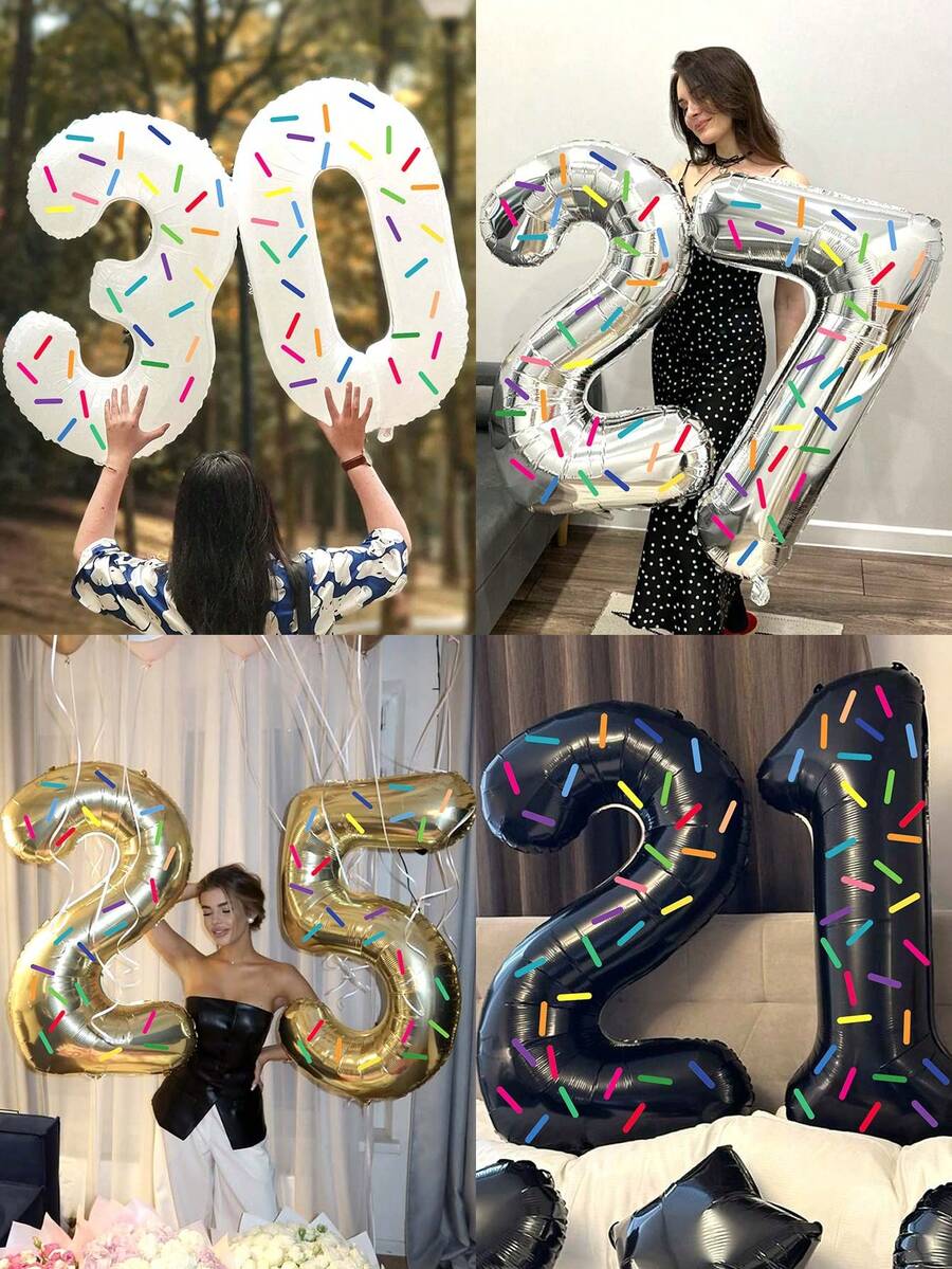 بالونات أرقام عيد ميلاد إبداعية، 2 قطعة بالون رقائق معدنية رقمي كبير 40 بوصة كريمي 0-9 مع ملصقات أشكال عصا، مناسبة لعيد الميلاد الإبداعي للحفلات والاحتفالات والذكرى السنوية وديكور حفلة استقبال المولود - النمط ب - مشاهدة 1