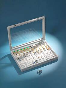 1pc 100-Slot Ring Display Box, Transparent Glass Lid, Ring Storage Box, Ring Holder, Suitable For Store Display, Home Jewelry Display, Ring Organizer, Earring Rack, Display Tray Ring Storage Box, Jewelry Display Box, Earring Necklace Storage - Multicolor - View 14