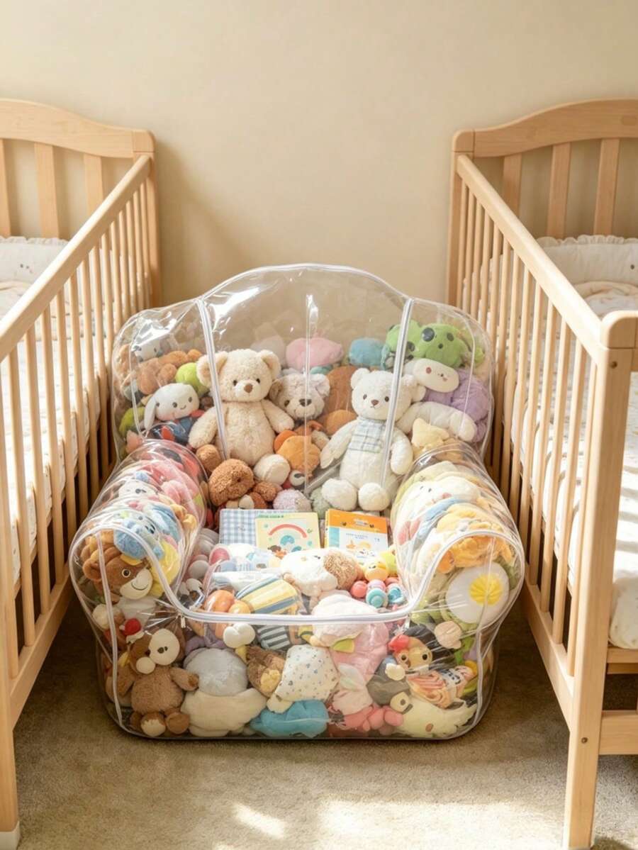 Storage Bean Bag, Large Capacity PVC Zipper Storage Bag, Bedroom Plush Doll & Blanket Storage Bag, Suitable For Nursery & Playroom - Transparent - View 1